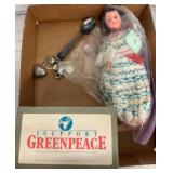 Box Lot With Doll, Spoon, Charm Bracelet, Ephemera