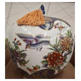 Decorative Lidded Porcelain Jar with Tassel Accent