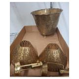 Brass Planter and Pierced Brass Light Shades
