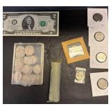 U.S. Paper Currency, Nickels, and Coin Assortment