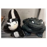 Painted Composite Skunk and Frog Figurines