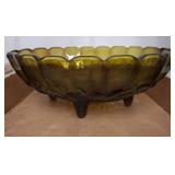 Amber Glass Footed Bowl with Scalloped Rim