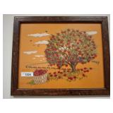 Framed Textile Artwork of Tree with Apples