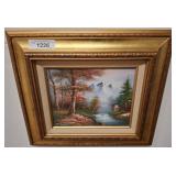 Framed Landscape Painting With Mountain Scene