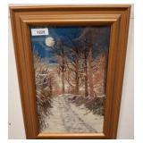 Framed Embroidered Winter Landscape Artwork