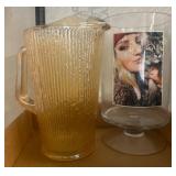Amber Ribbed Pitcher and Glass Cylindrical Vase