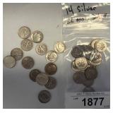 14 Silver Dimes, Assorted Dates
