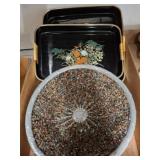 Beaded Decorative Bowl and Painted Metal Trays