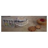Dinnerware, Spreaders, and Woven Coasters