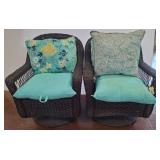 Pair of Wicker Swivel Armchairs with Cushions