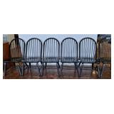 Six Black Spindle-Back Dining Chairs