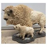 Resin Buffalo Figurine With Calf on Base