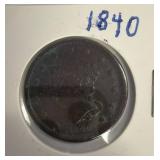 1840 One Cent Coin in Cardboard Holder