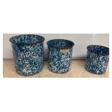 Three Blue Splatter Enamel Buckets