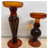 Amber Glass Candle Holders, Pair