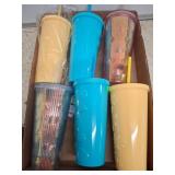 Six Plastic Tumblers with Straws
