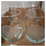 Etched Glasses with Fish Ornaments