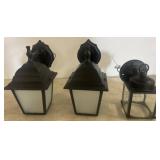 Three Black Metal Outdoor Wall Lights