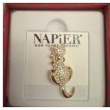 Napier Cat Brooch with Rhinestone Accents
