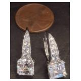 Silver-Tone Drop Earrings with Square Clear Stones