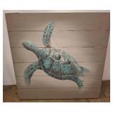Painted Wooden Panel with Sea Turtle Design