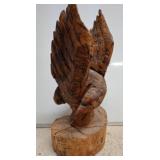 Carved Wooden Sculpture of an Eagle in Flight