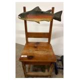 Wood Chair With Carved Fish Backrest