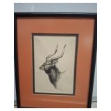 Framed Drawings and Red Backgammon Set