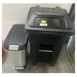 Black Plastic Bin and Stainless Steel Trash Can