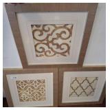 3 Framed Abstract Wall Art Pieces w1