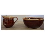 Brown Glazed Ceramic Creamer and Bowl Set