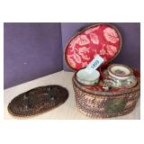 Chinese Rose Medallion Basket Tea Set