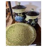 Ceramic Canisters and Pedestal Plate Set