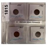 Four Indian Head Pennies, 1898-1907