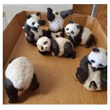 Six Panda Figurines in Varied Poses