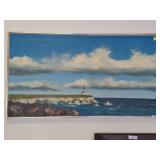 Seascape Oil Painting With Lighthouse, Signed