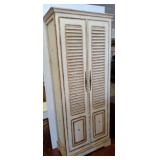 Distressed Wood Storage Cabinet with Louvered Door