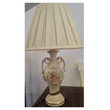 26in Ceramic Lamp With Floral Motif and Pleated Sh