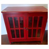 Red Wood Cabinet with Glass-Panel Doors