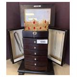 Wood Jewelry Chest with Assorted Costume Jewelry