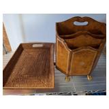 Wooden Magazine Holder and Woven Serving Tray