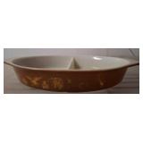 Brown and White Divided Pyrex Dish