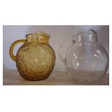 Amber and Clear Glass Pitchers with Handles