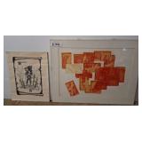 Two Artworks: Abstract Print and Historical Drawin