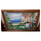 Framed Landscape Painting of Coastal Garden