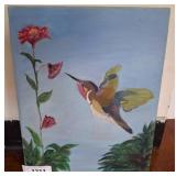 Hummingbird Oil Painting on Canvas, Signed w2