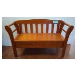 Wooden Storage Bench with Slatted Backrest 50in