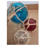 3 Glass Fishing Floats with Rope Netting