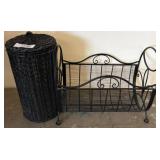 Black Metal Basket and Woven Lidded Hamper