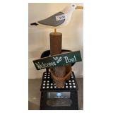 Decorative Seagull Sculpture on Step Stool